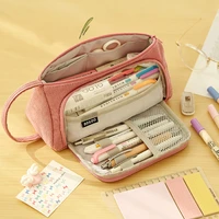 angoo corduroy pen bag pencil case light color multi slot easy handle storage pouch organizer for stationery school travel a6443