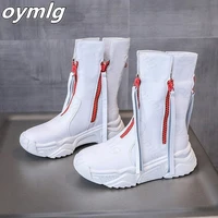 woman shoes winter snow boots with fur plush high top white sneakers women vulcanized flats mid calf multi zipper botas mujer