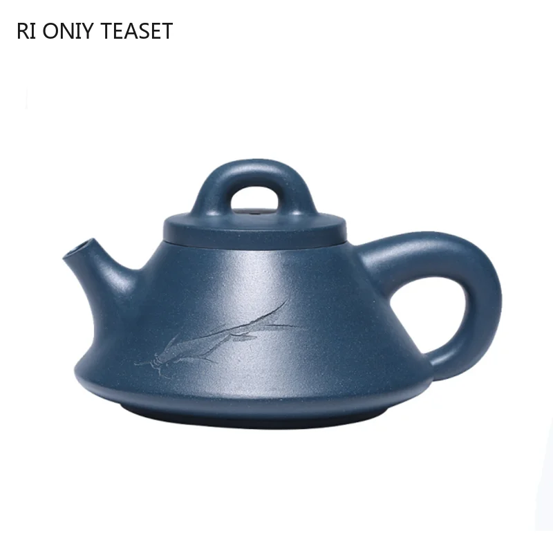 

250ml Classic Yixing Purple Clay Teapots Raw Ore Azure Mud Stone Scoop Tea Pot Hand Painted Zisha Filter Kettle Home Tea Set