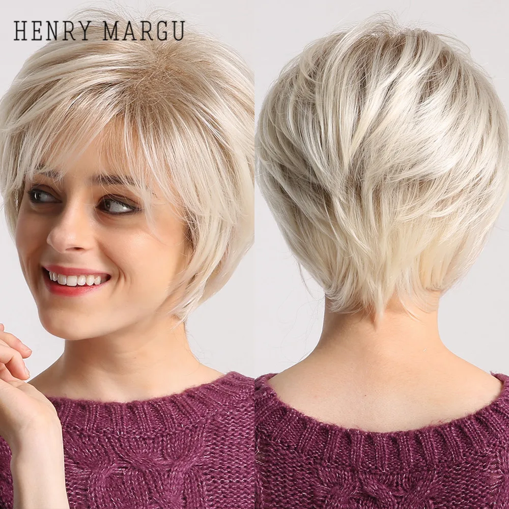 Фото - HENRY MARGU Short Ombre Brown Platinum Blonde Wigs Straight Natural Hair Synthetic Wigs for White Women Heat Resistant Daily henry brown