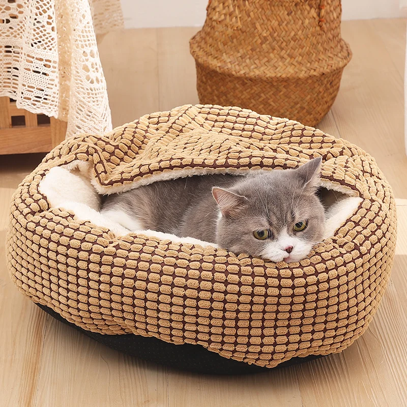 

Winter warm Pet Cat Bed Long Plush Round Cat Cushion Cat Basket Cat Sleep Bag Cat Nest Kennel For Small Dog Cat