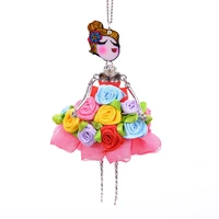 flower doll necklace handmade french doll pendant news designs girl women flower fashion dress jewelry gift