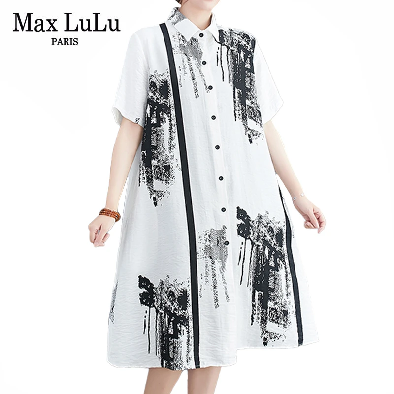 Женская длинная рубашка Max LuLu льняная блузка большого размера с принтом в