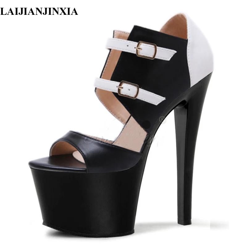 

Mix Color Summer Women Quality Female Model Station Catwalk Sexy Transparent Shoes 17CM High Heels With Platform Sandals