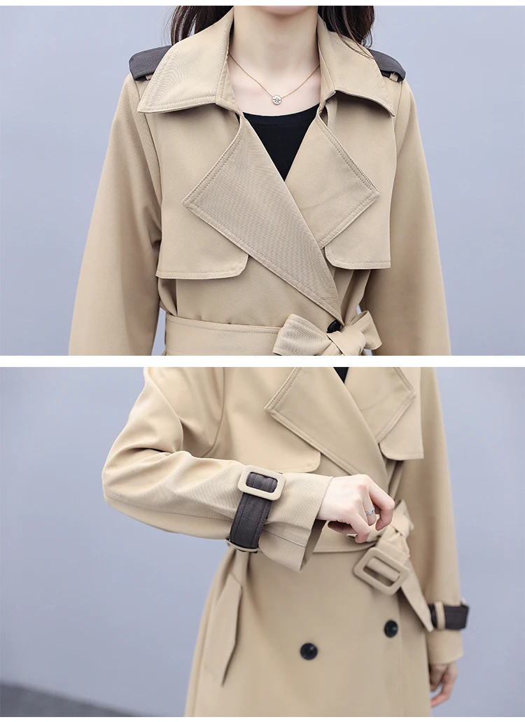 

Khaki Windbreaker Knee Length New Autumn British Overcoat Elegant Fashion Manteau Long Femme Tallas Extra Grandes Para Mujer