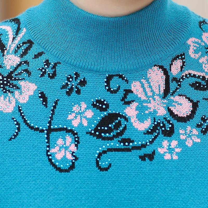 Свитер женский зимний с цветочным принтом для женщин среднего возраста пуловер