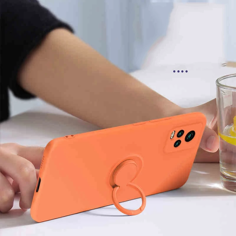 

Soft Liquid Silicone Case for Phone Case on iPhone 11 12 ProMax 8 7 6 6s Xr X Xs 12 Stand Ring Holder Thin Hands Strap Covers