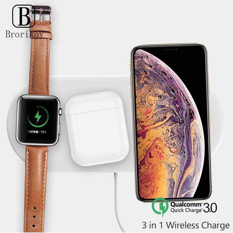 Беспроводное зарядное устройство 3 в 1 QC 0 быстрая зарядка для смартфонов Samsung iPhone