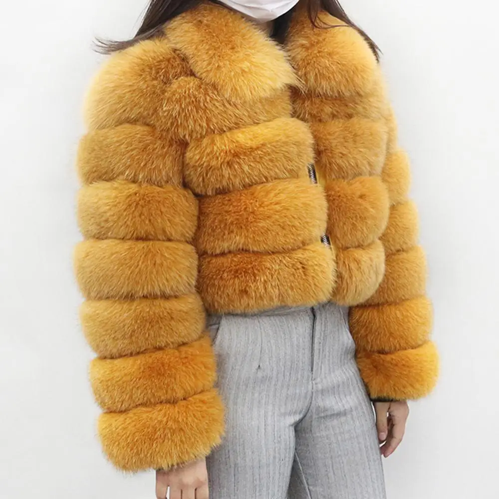

Woman's Real Fox Fur Coat Short Style Slim Fit With Zipper Fur Jacket