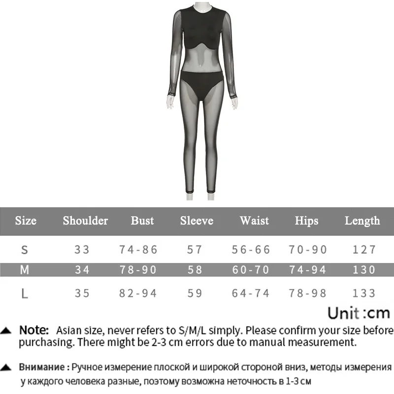 

Patchwork Mesh See Through Jump Suits For Women Streetwear Full Sleeve Skinny Rompers and Jumpsuites 2021 Clubwear Overalls