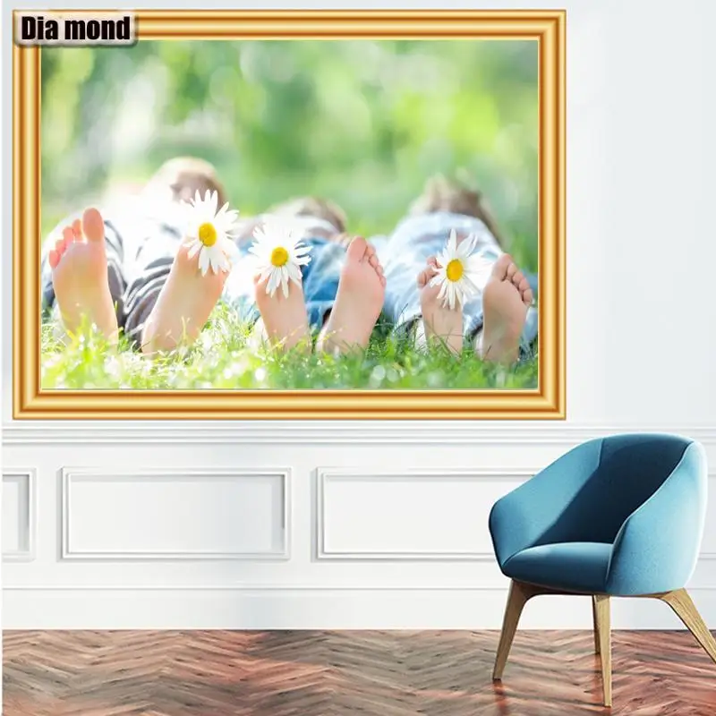 

Алмазная мозаика «сделай сам», картина с ромашками для маленьких ног, полная выкладка из квадратных/круглых страз, вышивка крестиком, украш...