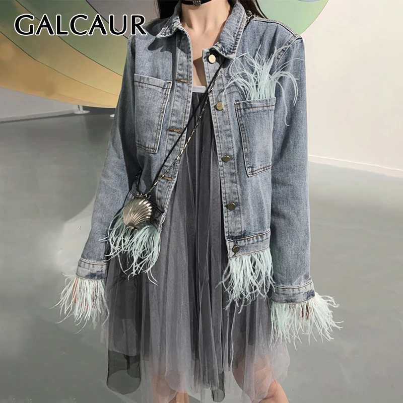 Женская куртка с отложным воротником GALCAUR джинсовая большого размера длинными