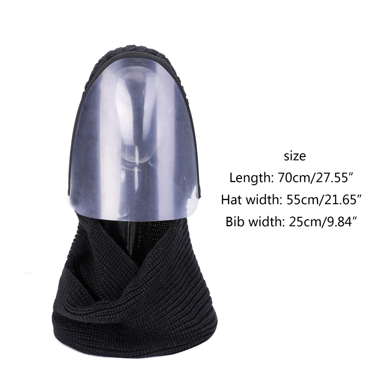 

Unisex Winter Cable Knit Hooded Scarf with Removable Clear Full Face Shield Windproof Protective Earflap Cap Neck Warmer