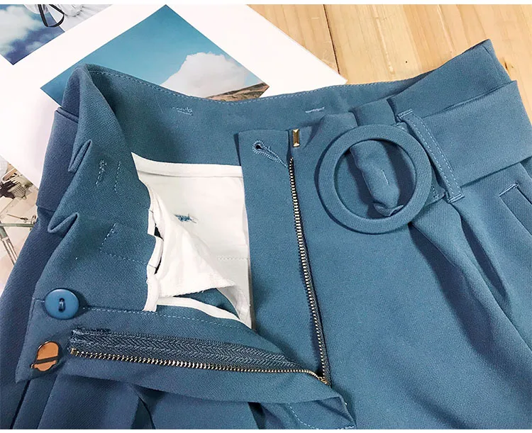 Elfbop синие длинные брюки с высокой талией поясом-Новейшие женские стильные |