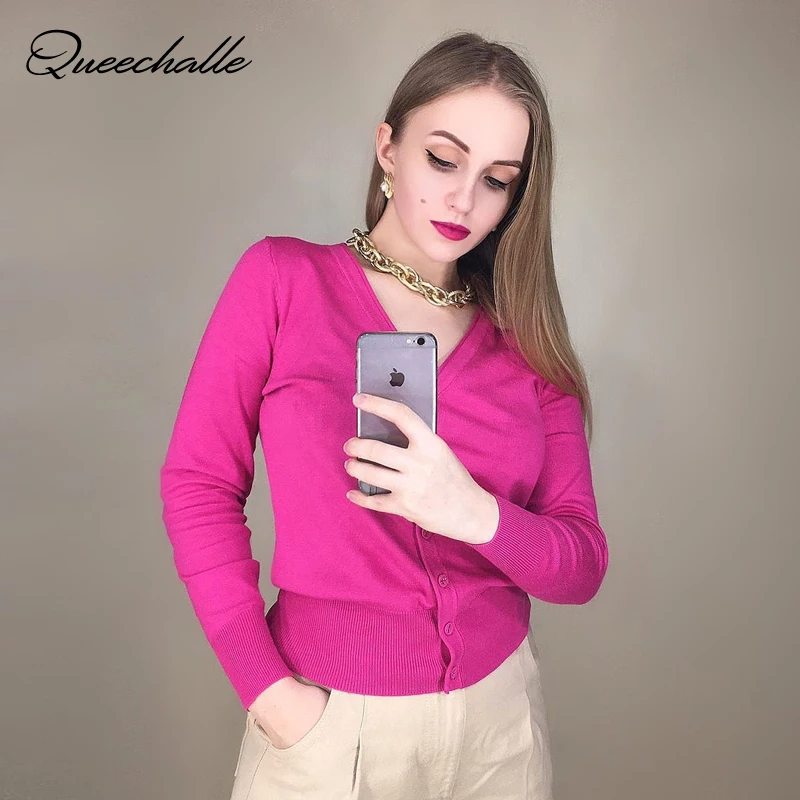 

Демисезонный вязаный кардиган, Женский Повседневный трикотажный топ, однотонный однобортный женский свитер с V-образным вырезом и длинным рукавом, пальто розового цвета