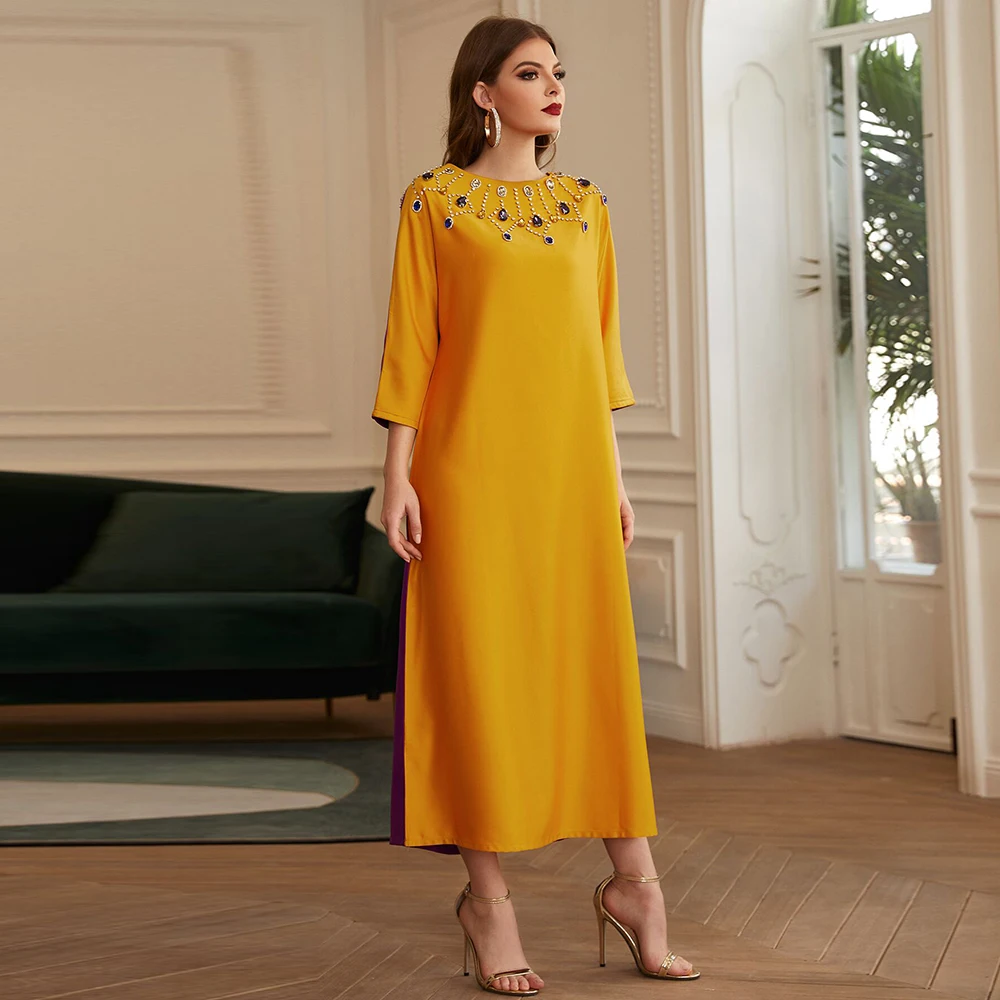 

Платье женское атласное с длинным рукавом, большие размеры, Абая для мусульман, Дубай