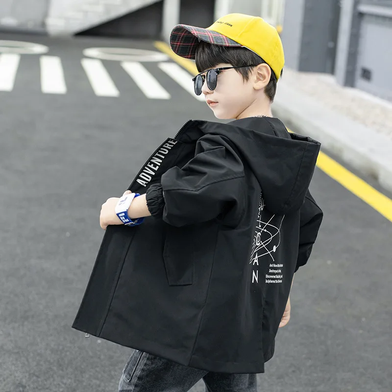 BINIDUCKLING/осеннее Детское пальто для мальчиков модное на молнии с капюшоном