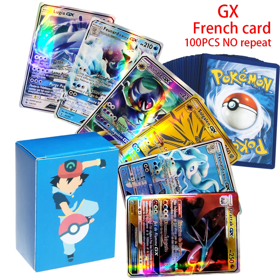 Cartas de Pokemon versi&oacute;n francesa V VMAX EX GX MEGA TAG TEAM EX, cartas de batalla de juego, 10-100 Uds.-0