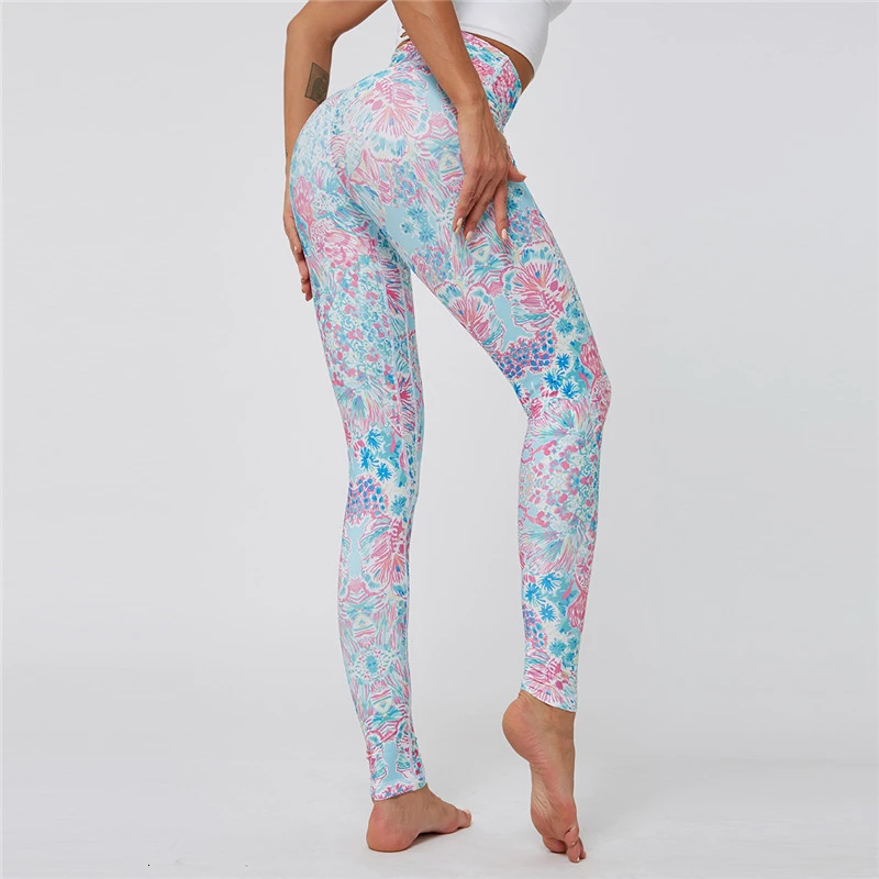 Спортивные Леггинсы с принтом для йоги женские спортивные фитнеса высокой