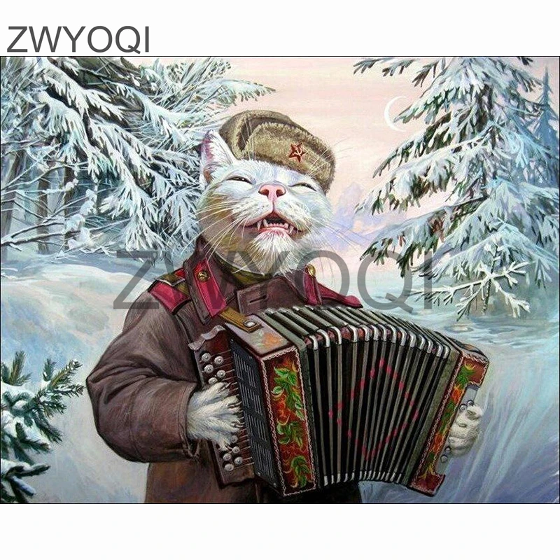 

Алмазная мозаика «Кот гармошкой», картина из круглых страз «сделай сам», квадратная вышивка крестиком, кот гармошкой, снег