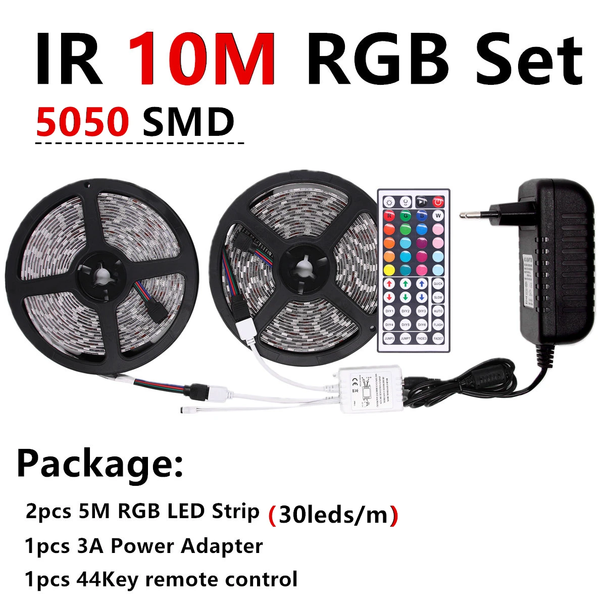 5050 LED 10M IR Set RGB Светодиодная лента RGB 5050 SMD 2835 гибкая лента светодиод RGB 5 м 10 М лента диод DC 12 В адаптер дистанционного управления - Испускаемый цвет: 5050 LED 10M IR Set