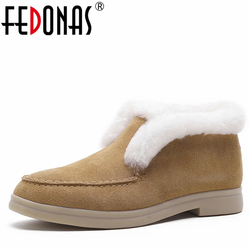 

FEDONAS Autumn Winter Warm Wool Women Ankle Boots Concise Cow Suede Round Toe Low Heels Working Casual Shoes Woman New Arrival