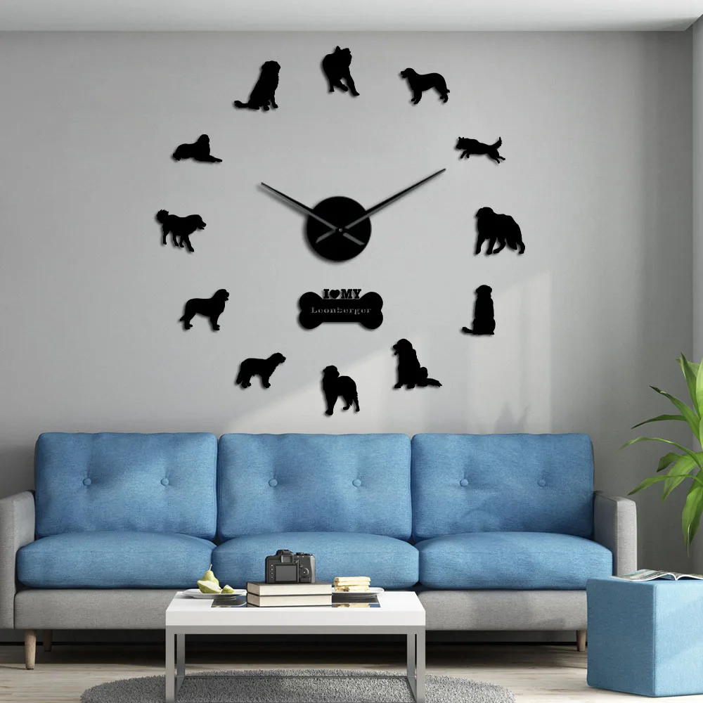 

Funny Leonberger Dog Breed Quartz Acrylic Mirror Sticker DIY Wall Clock Quiet Sweep Canine Pet Animals Giant Wall Decor Watch