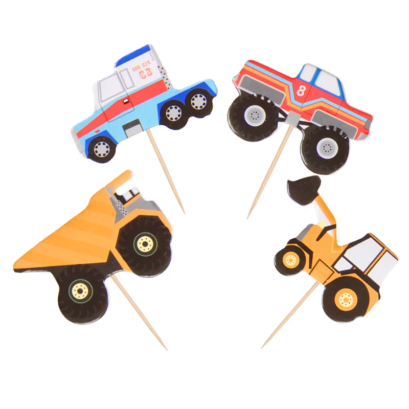 24 шт. строительный автомобиль кекс Топпер для мальчиков день рождения украшения