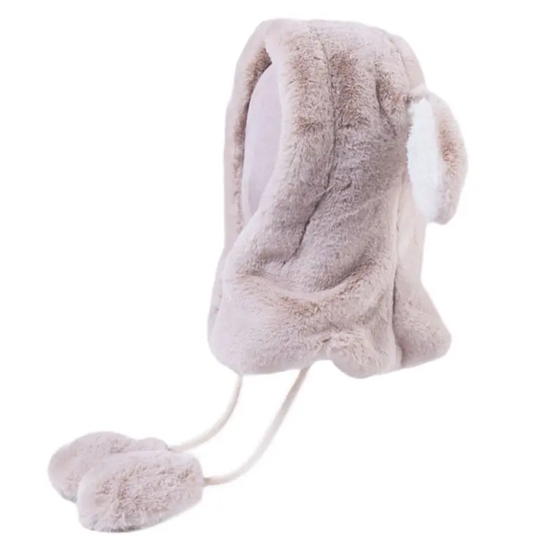 

Women Girl Cute Jumping Bunny Ears Full Cover Earflap Hat Thicken Plush Moving Airbag Toy Winter Warm Hood Balaclava Cap