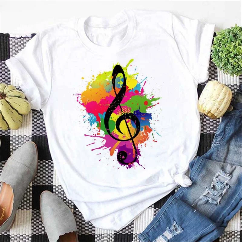 

Heart Musical Note Print Tees Women Graphic T Shirts Fashion T-shirt Summer Short Sleeve Tshirt Girls Harajuku Tops Tee Dropship