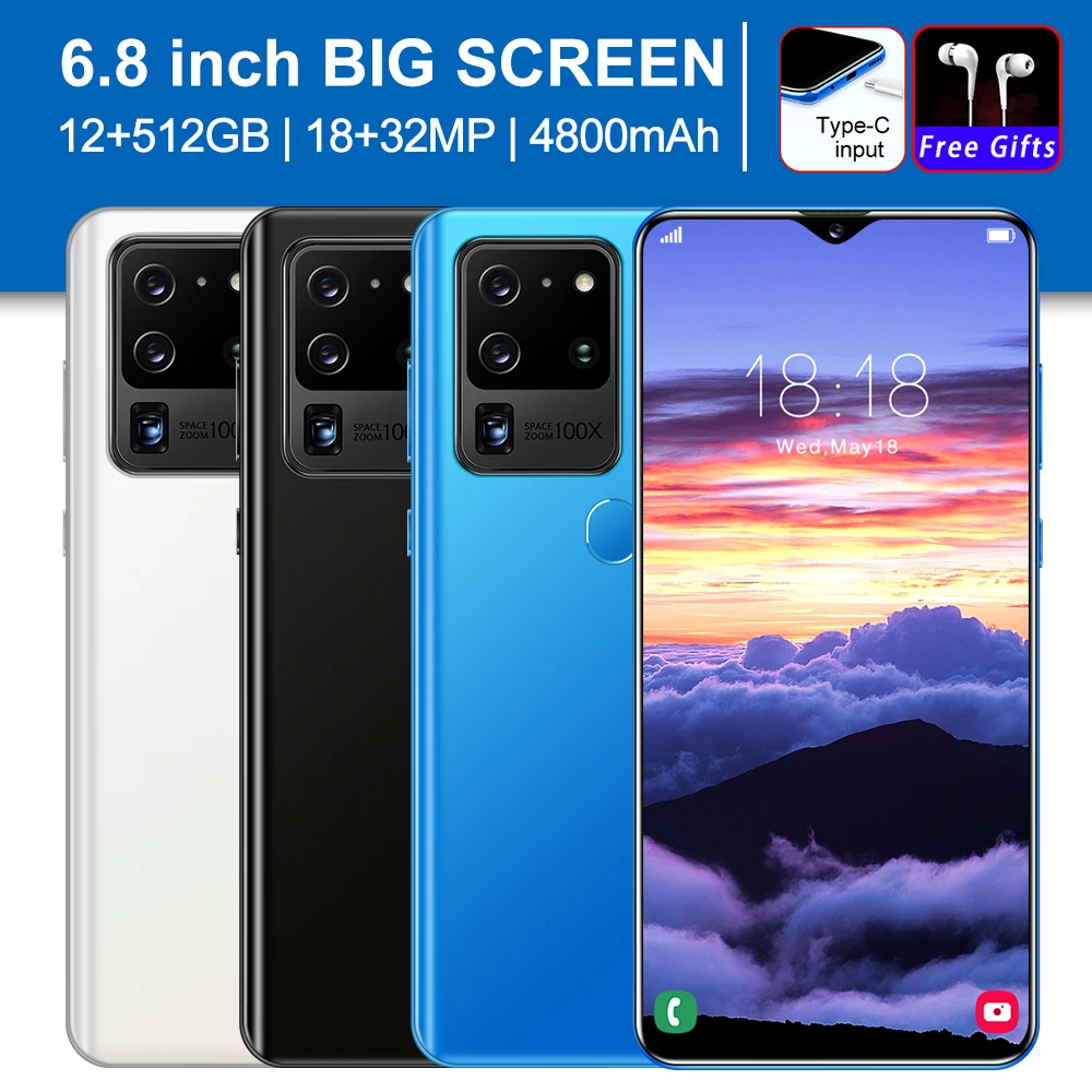 

S30U Plus 6.8 Inch Telefon 4G 5G Octa Core Andorid 10.0 Smartphones 12GB 512GB Face ID Mobile Phones Global Version Cellphone