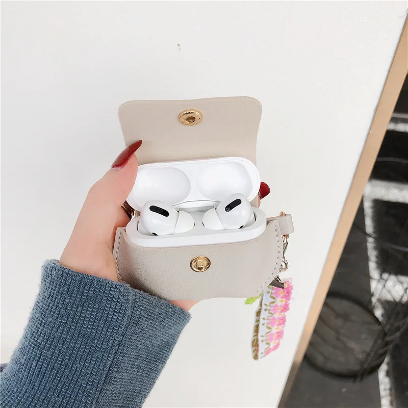 

Real Leather Case For AirPods Pro Case Fashion Flower Earphone Cover For Airpods Case Silicone Soft Funda Keychain MNL1