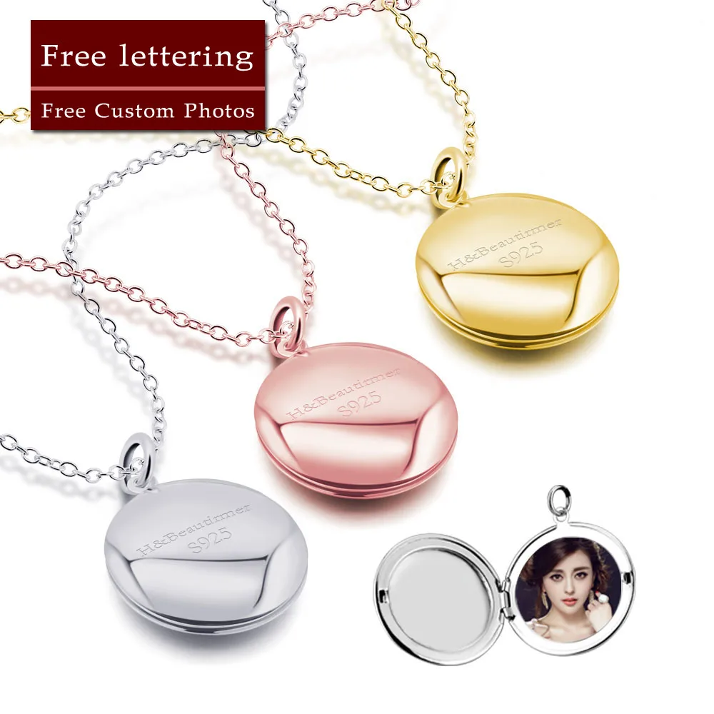 

Fashion Simplicity 925 Silver Round Necklace Women Can Put in Photos Box Pendants Exquisite Round Shape Girl Birthday Gifts