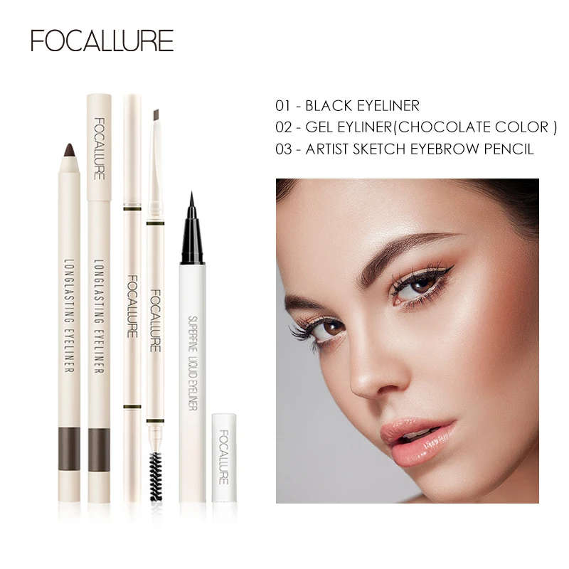 FOCALLURE 3 шт набор для макияжа глаз черная жидкая подводка водостойкая гелевая век