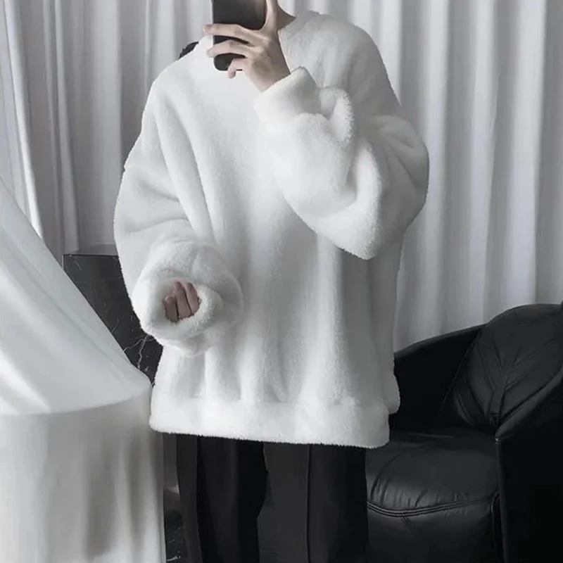 Women Sweetshirts Winter Lamb Plush Korean Fashion Loose Round Neck Plus Velvet Thick Casual Y2k Tops Kawaii Harajuku Clothes
