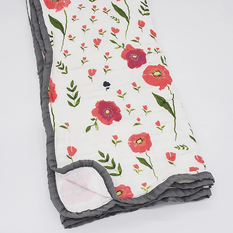 Rose Red 120x120 см Пеленальное Одеяло для новорожденных, 4 слоя муслинового хлопка, детское одеяло с цветочным принтом, детское одеяло для фотосессии - Цвет: Rose Red