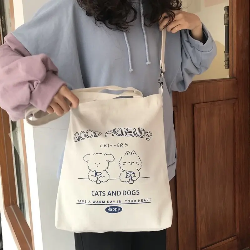 

Cute Cartoon Ladies Large Capacity Shopping Bag Fashion Women Canvas Handbags Student Girls Messenger Bags Female Shoulder Bag