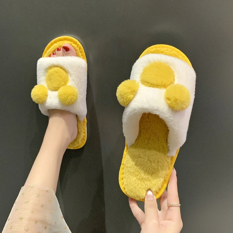 

Slippper Women Summer New Fashion Women's Slippers 2021House Cute Fur Slippers Warm Plush Cute Bedroom Slip-on Flat Slippers