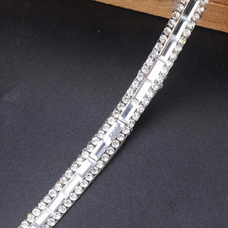 

1M Silver Rhinestone Ribbon Beaded Iron On Applique Trim Bridal Embellishments DIY Arts Crafts Sewing Accessories Rhinestones