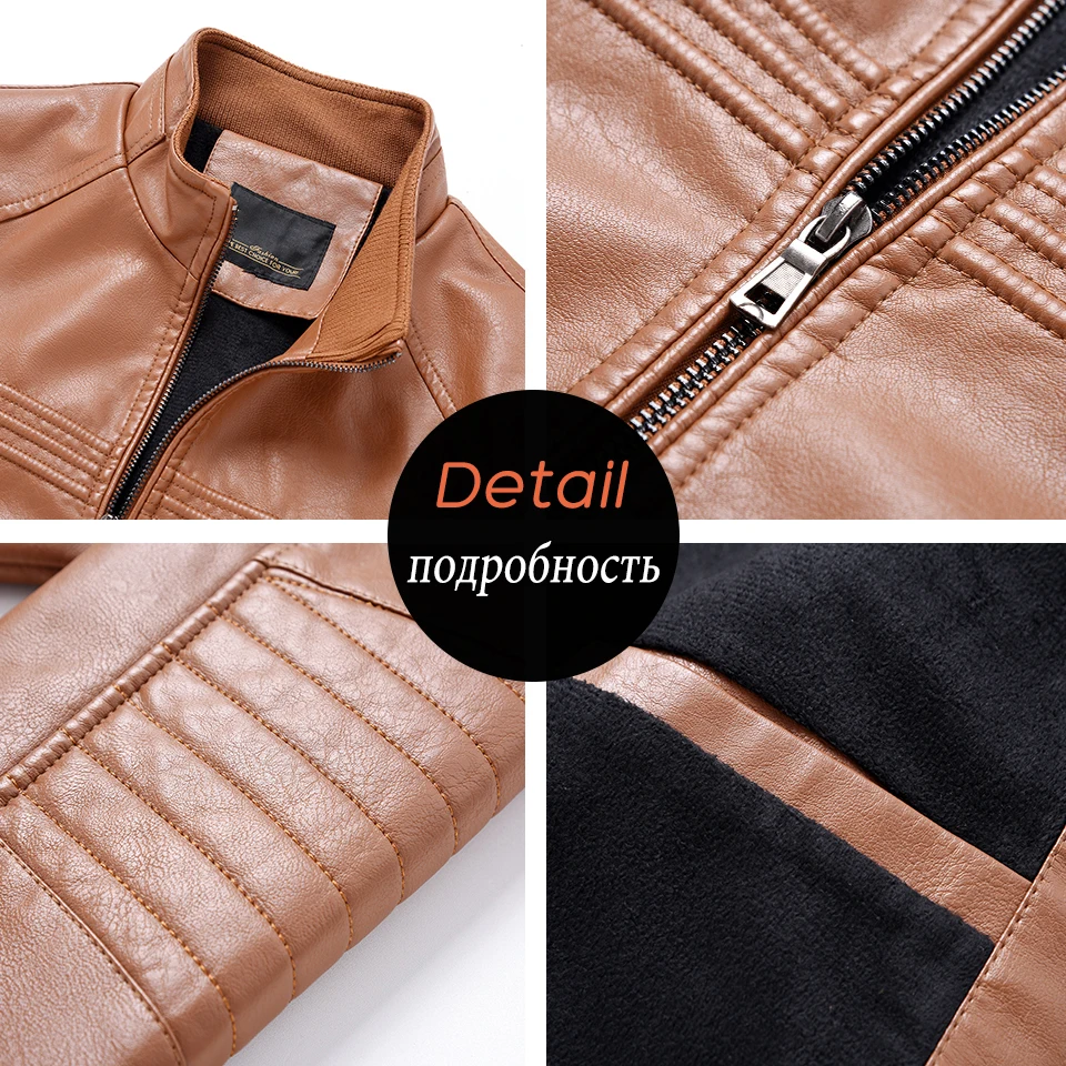 Men 2022 Spring Brand New Causal Vintage Warm Fleece Leather Jacket Coat Men Autumn Outfit Motor Biker PU Leather Jacket Men 4XL images - 6