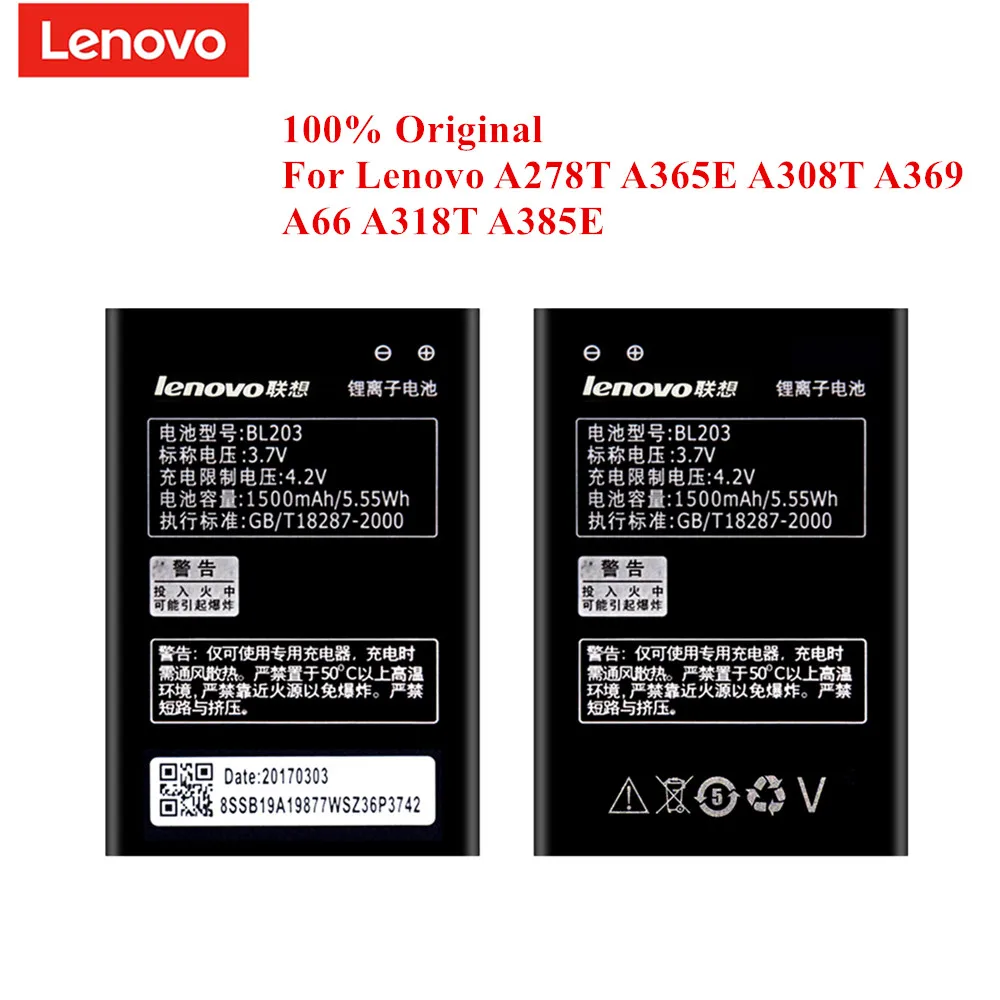 

100% Original Battery BL203 for Lenovo A278T A365E A308T A369 A66 A318T A385E A269 A300 A238T 1500mAh Real Capacity Akku