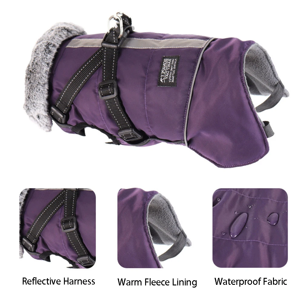 Одежда для больших собак с ремнем зимний теплый меховой ошейник