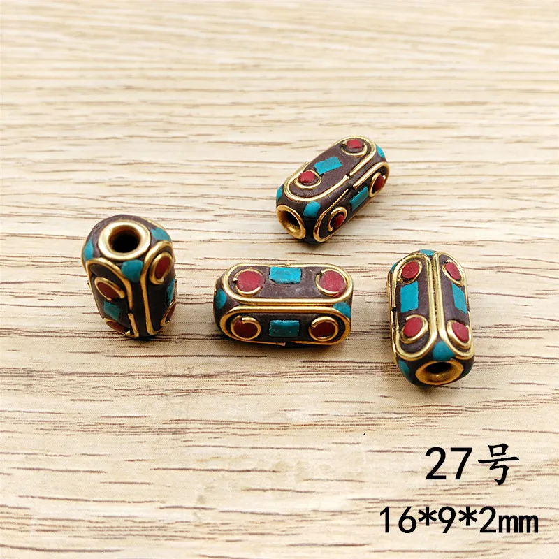 

Nepalese Cylindrical Bucket Beads Hand Brass Inlaid Partition DIY Loose Accessories