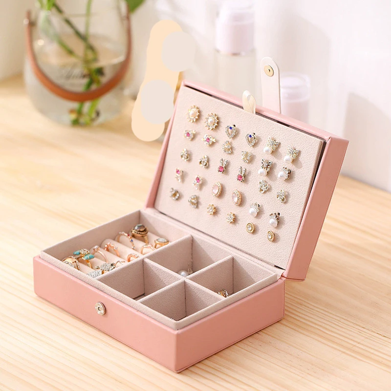 PU Leather Universal Jewelry Organizer Display Travel Jewelry Case Boxes Portable Jewelry Box Button Leather Storage Box