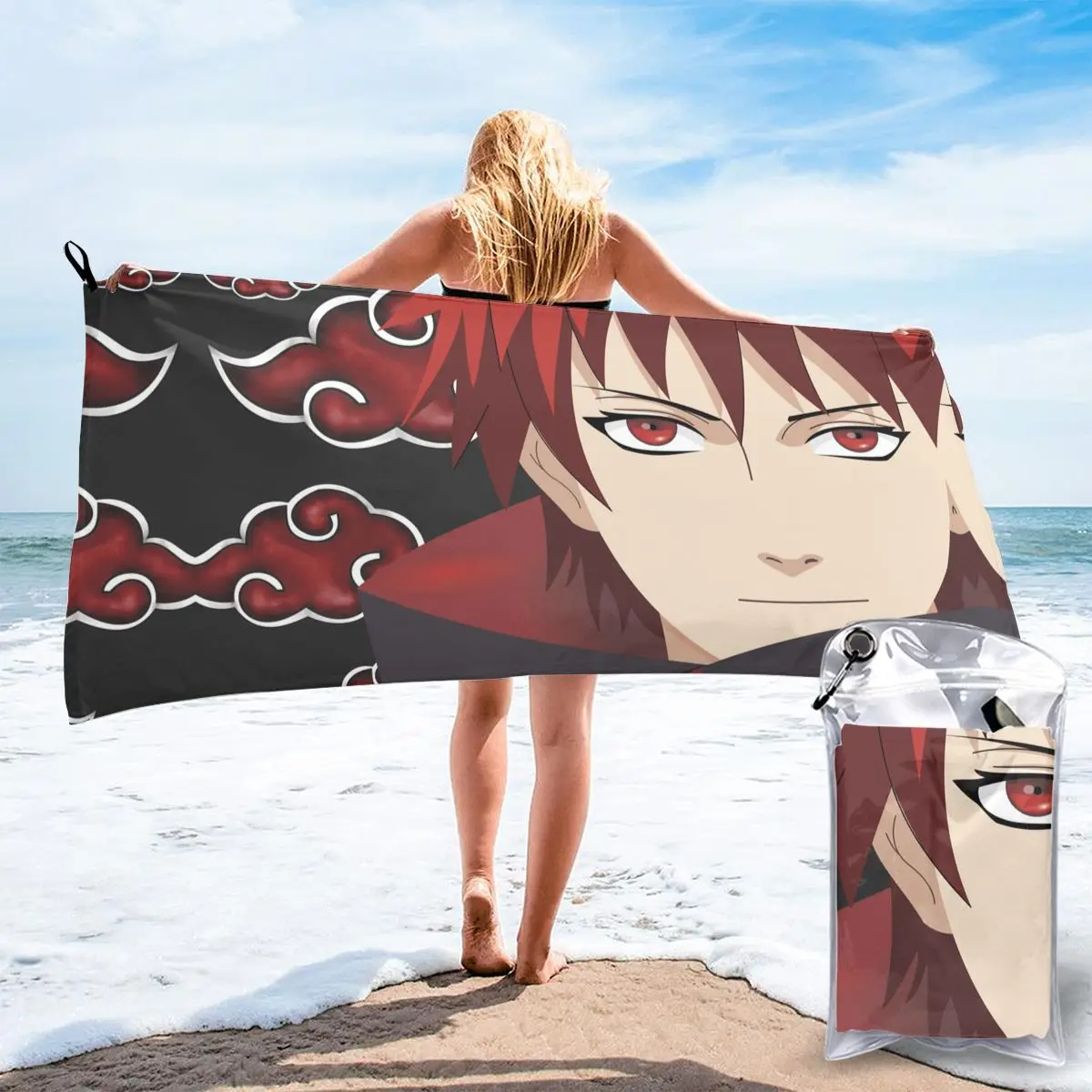 

Promo Japan Anime Akatsuki Quick dry towel Top Quality Cups Quick Dry Towel Print Humor Graphic Shuriken Beach towel