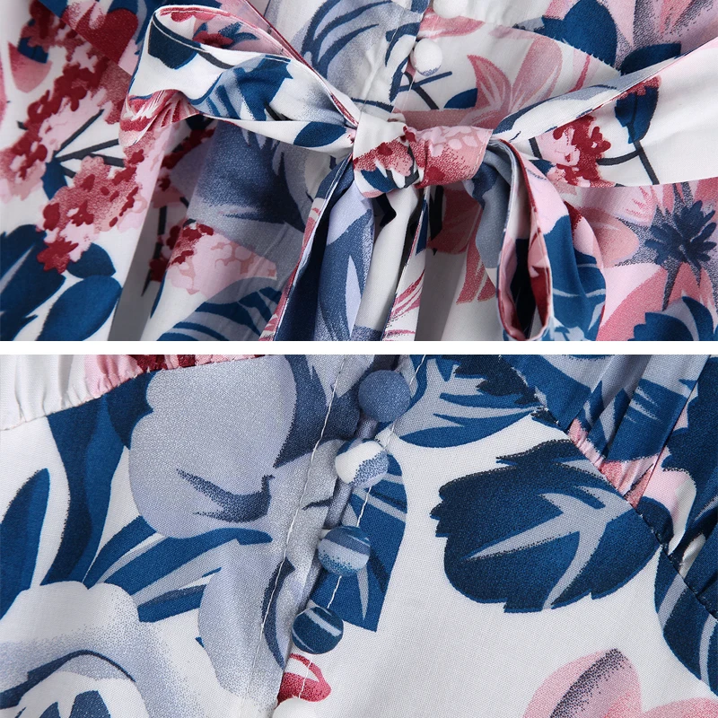 

Holiday Floral Print Women Belt Maxi dress 2021 New Female Buttons V-neck Female Long sleeve Dresses Spring Summer YNZZU 1D010