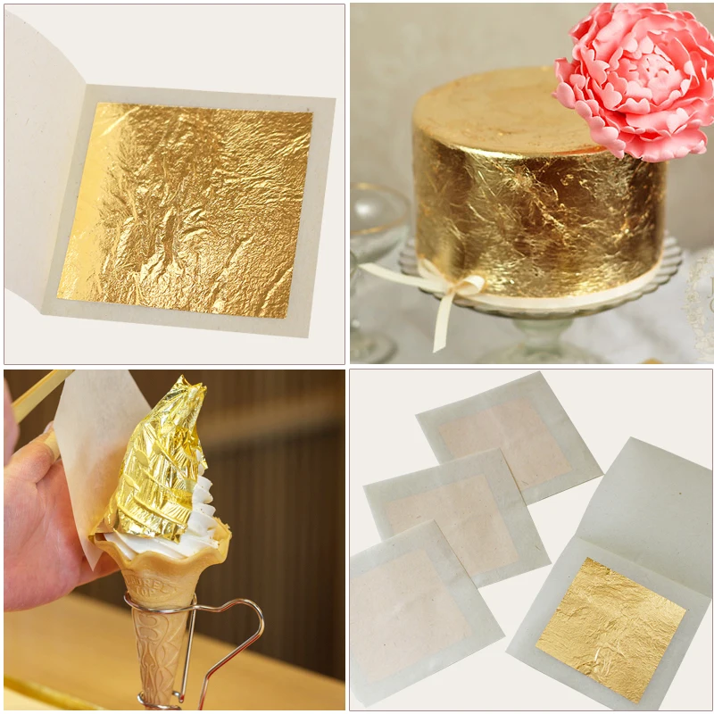 24K листочек из съедобного золота листы реальные Фольга 100 шт. 4 33x4 33 см для