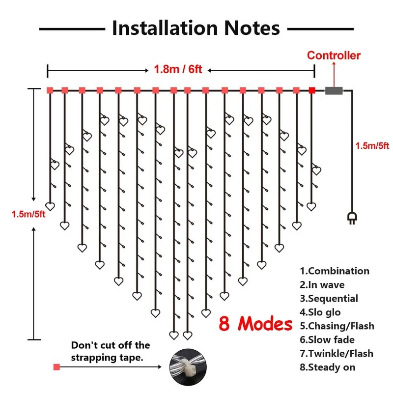 

Love Heart Shaped Curtain Lights Festive Indoor Atmosphere Decorative String Lights LED Love Shaped Curtain Light Strings