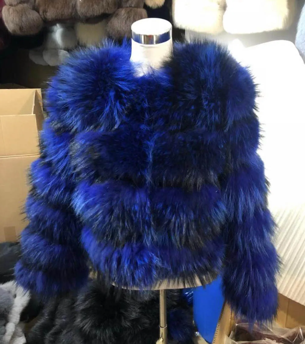 Royal Blue 4 ряда Женская мода пальто из натурального меха енота подлинный натуральных мех кожаная куртка пальто женская меховая верхняя одежда Одежда высшего качества S7374 - Цвет: Royal Blue