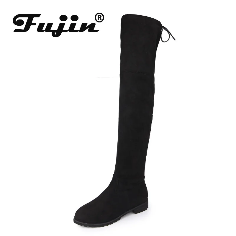 Fujin/женские высокие сапоги Зимние теплые из плюша Прямая поставка Модные